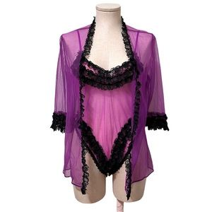 Vintage Lingerie Teddy Bodysuit 2-Piece Set Size M Purple Love Feminine